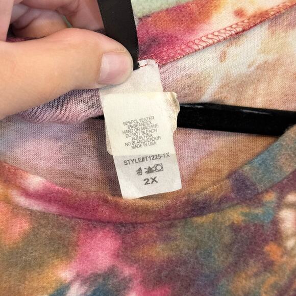 Yahada Top Womens 2X Plus Long Sleeve Tie Dye Cheetah Print Dolman Sleeve USA - Picture 8 of 8